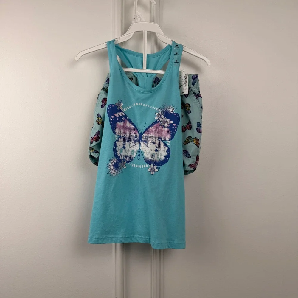 The Childrens Place Girls Butterfly Tank Top and Shorts Set Blue Size M 7/8 NWT